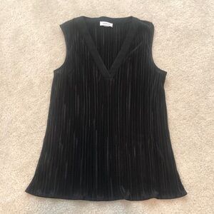 Calvin Klein Black Pleated Shimmer Sleeveless V-Neck Tank Top Size Large